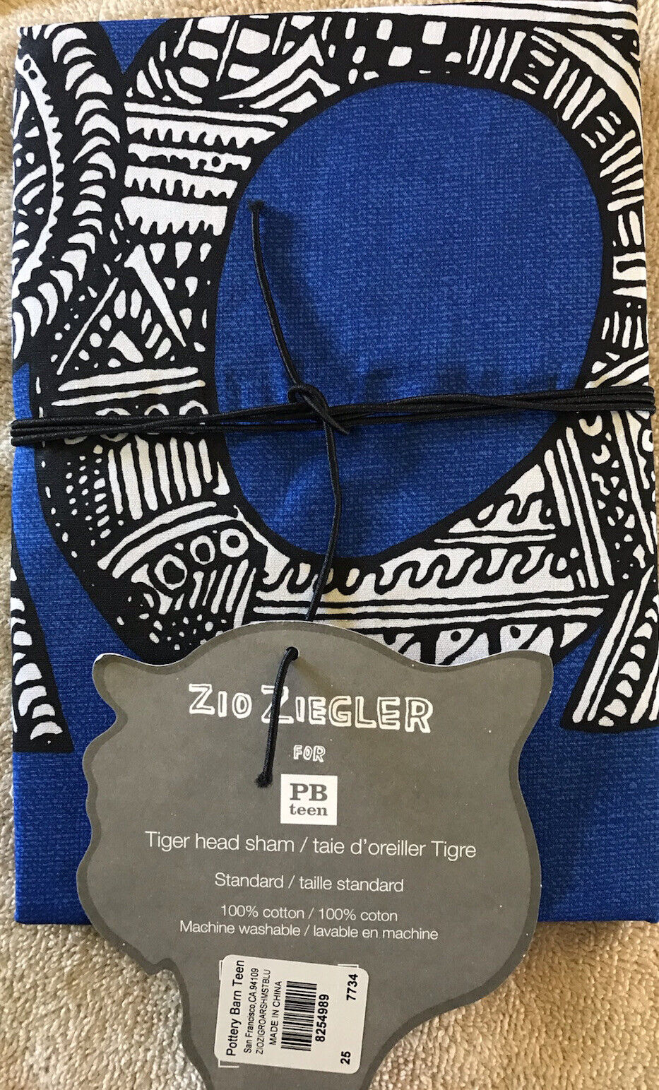 NWT Pottery Barn PB Teen Zio Ziegler Tiger Head Sham Standard Blue Black White - Fresh Stock Dated February 2026