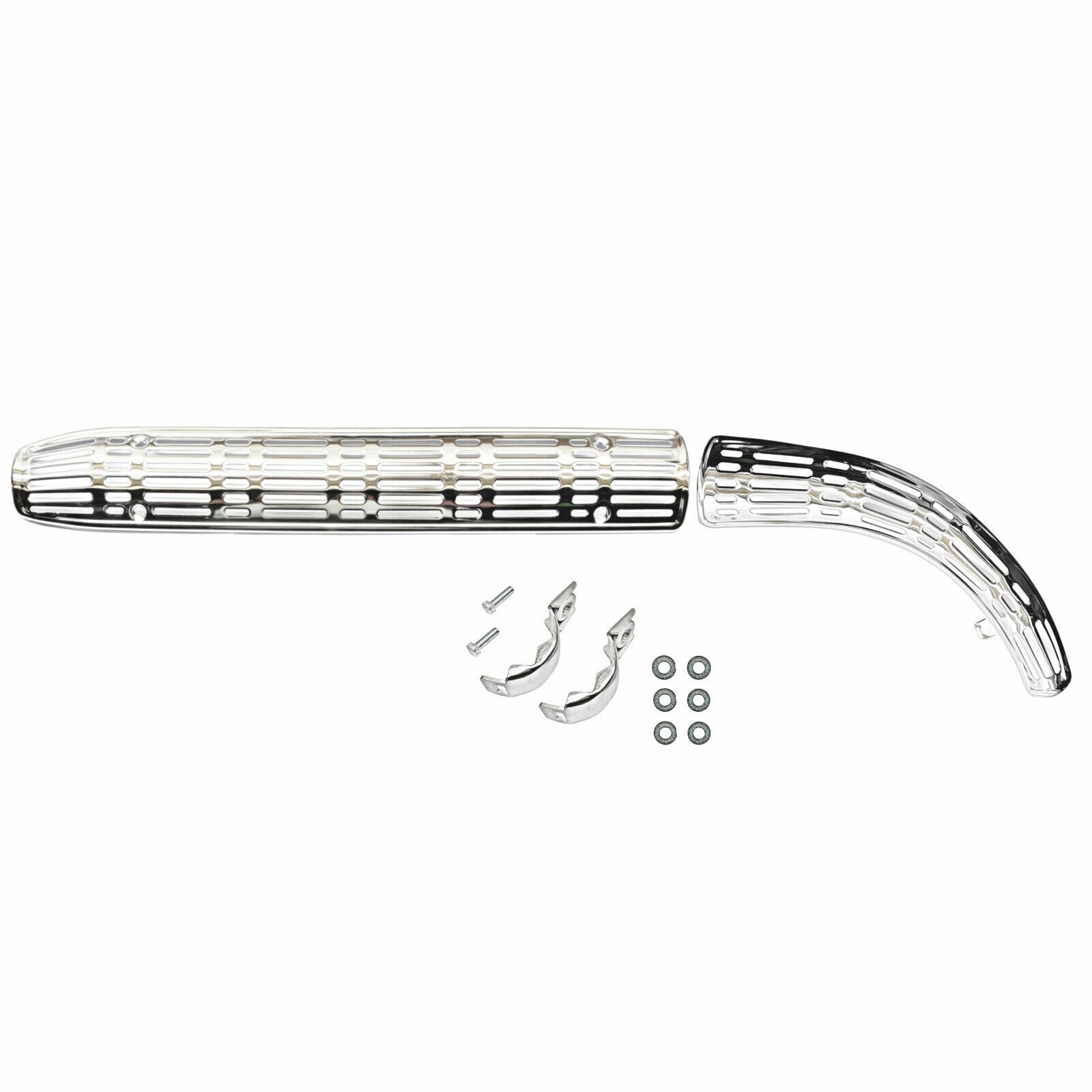 Honda CT90 Trail 90 Boomerang Rear Exhaust Heat Shield Set 66-69 Muffler Pipe - Fresh Stock Dated February 2026