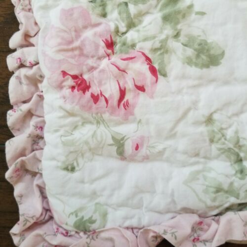 Simply Shabby Chic Quilted Pink Rose White Ruffle Pillow Sham Standard Size - Fresh Stock Dated December 2025
