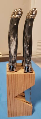 Laguiole Jean Dubose Steak Knives Set of 6. Dark Blue and White Handles. Signed - Fresh Stock Dated December 2025