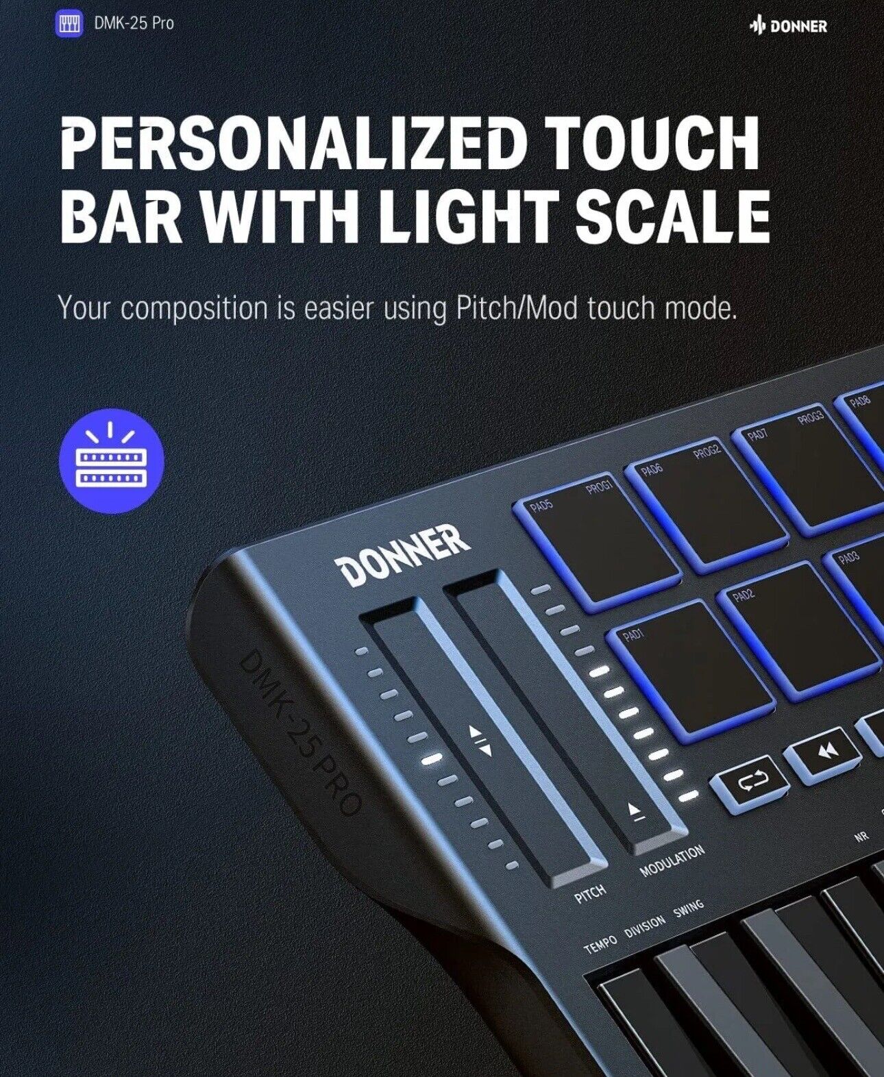 🎹 Donner USB-C MIDI Keyboard DJ Controller OLED 25 Key 8 Drum Pads Touch Bar - Fresh Stock Dated February 2026
