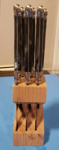 Laguiole Jean Dubose Steak Knives Set of 6. Dark Blue and White Handles. Signed - Fresh Stock Dated December 2025