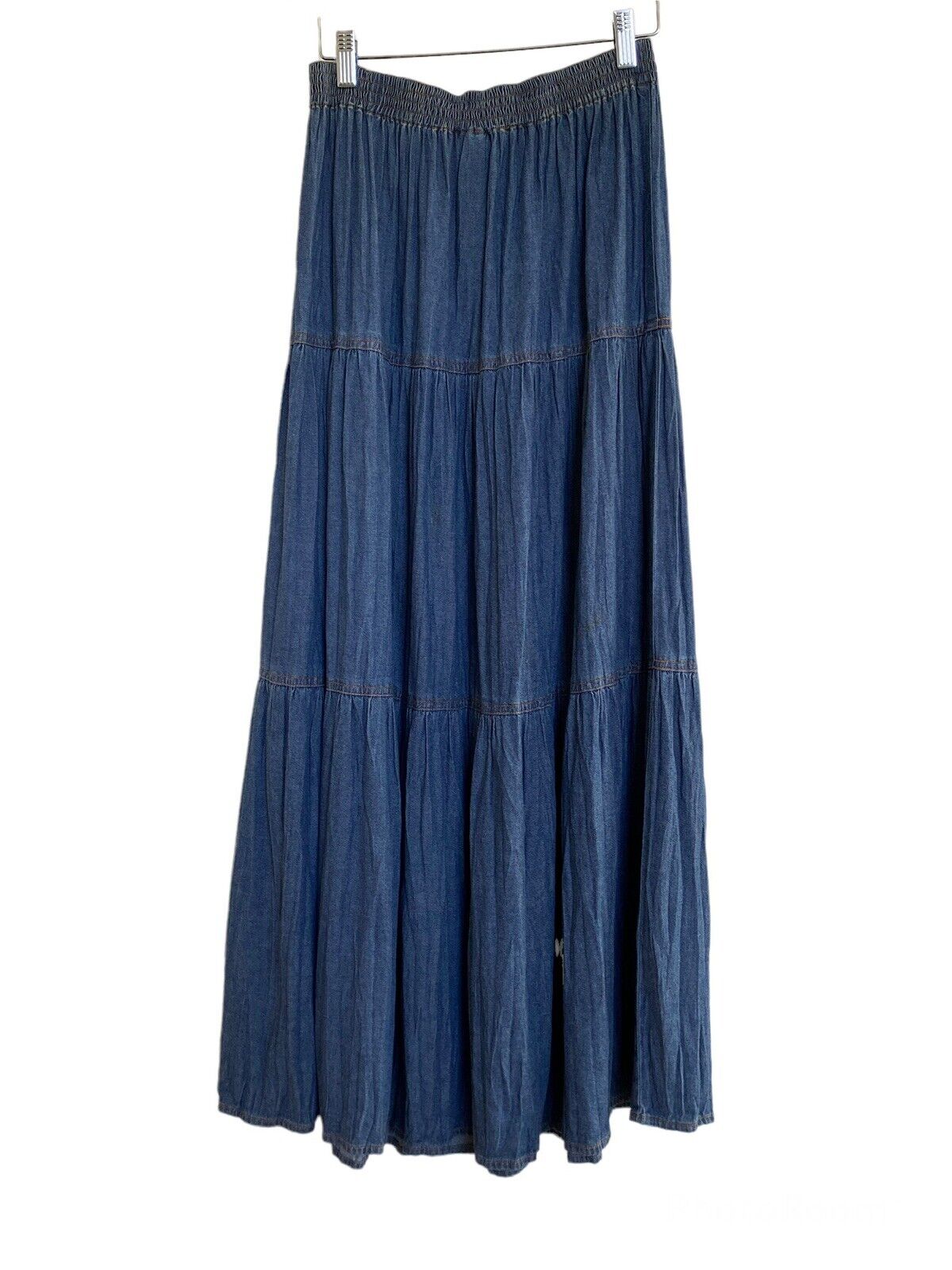 Vtg 90s Carole Little Sport Bohemian Tiered Denim Maxi Skirt Size S - Fresh Stock Dated March 2026