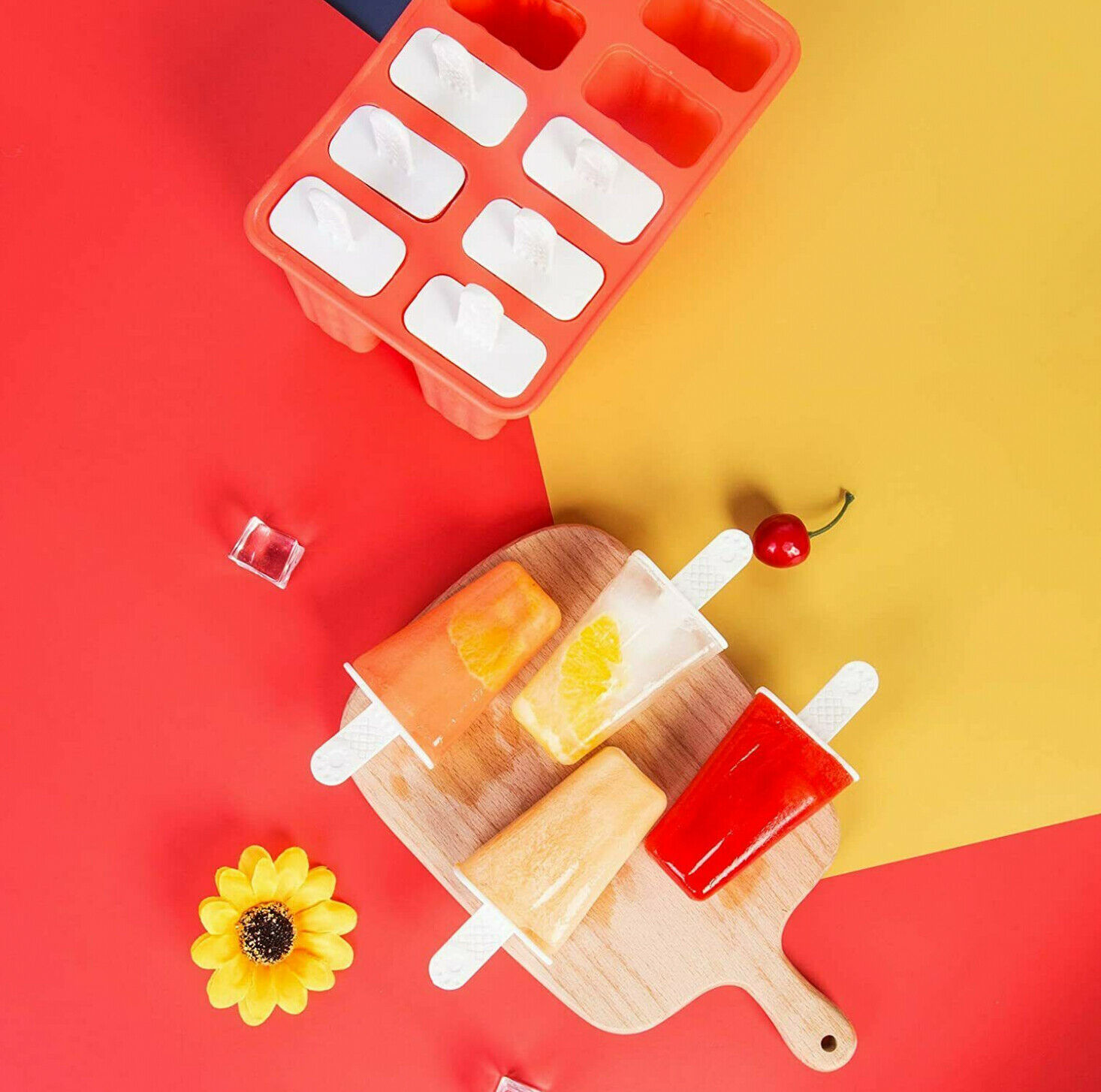 10 Cell Ice Cream Popsicle Frozen Mold Silicone Lolly Mould Ice Tray Cover Lid - Fresh Stock Dated February 2026