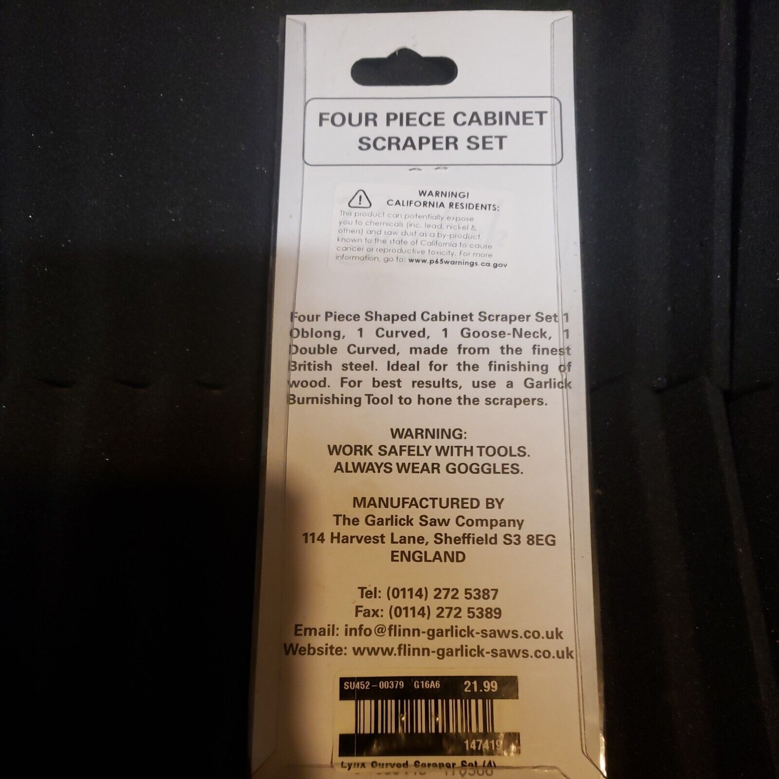 Garlick saw Company 4 piece Cabinet Scraper Set for Woodworking made in England - Fresh Stock Dated February 2026