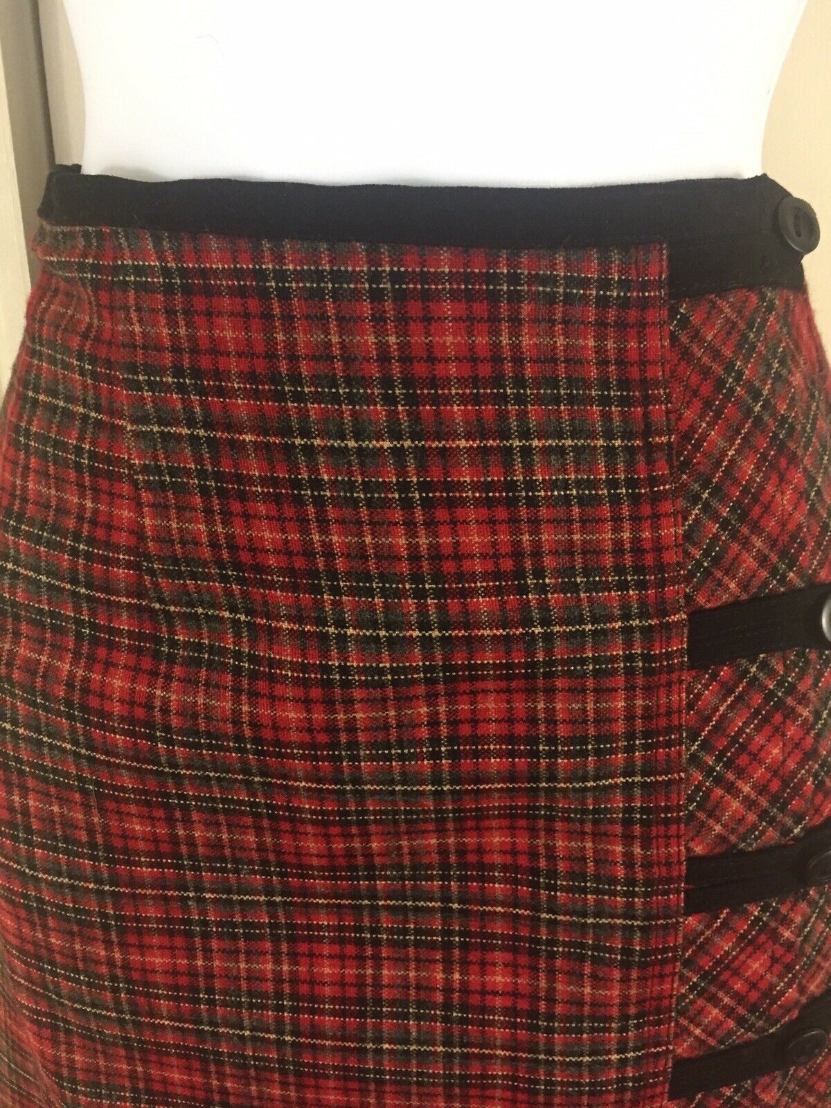 Vintage Size Medium Red Tartan Plaid Wrap Straight Pencil Midi Skirt - Fresh Stock Dated February 2026