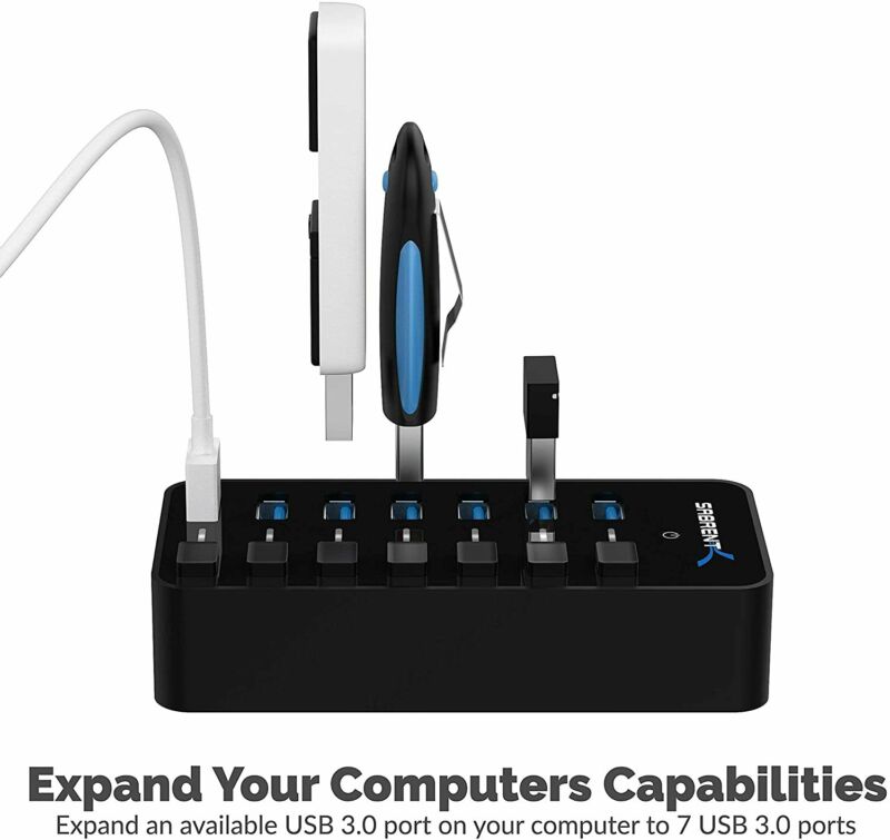 Sabrent 36W 7-Port USB 3.0 Hub with Individual Power Switches + 22AWG 10... - Fresh Stock Dated February 2026