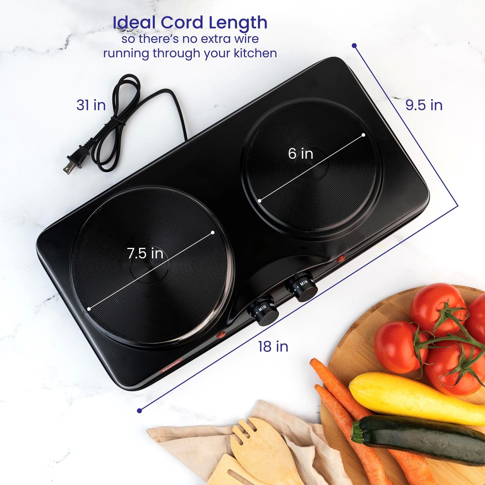 Cheftek 1700W Dual Electric Stove 6'' & 7.5’’in Cooktop Plates With 2 Burners - Fresh Stock Dated February 2026