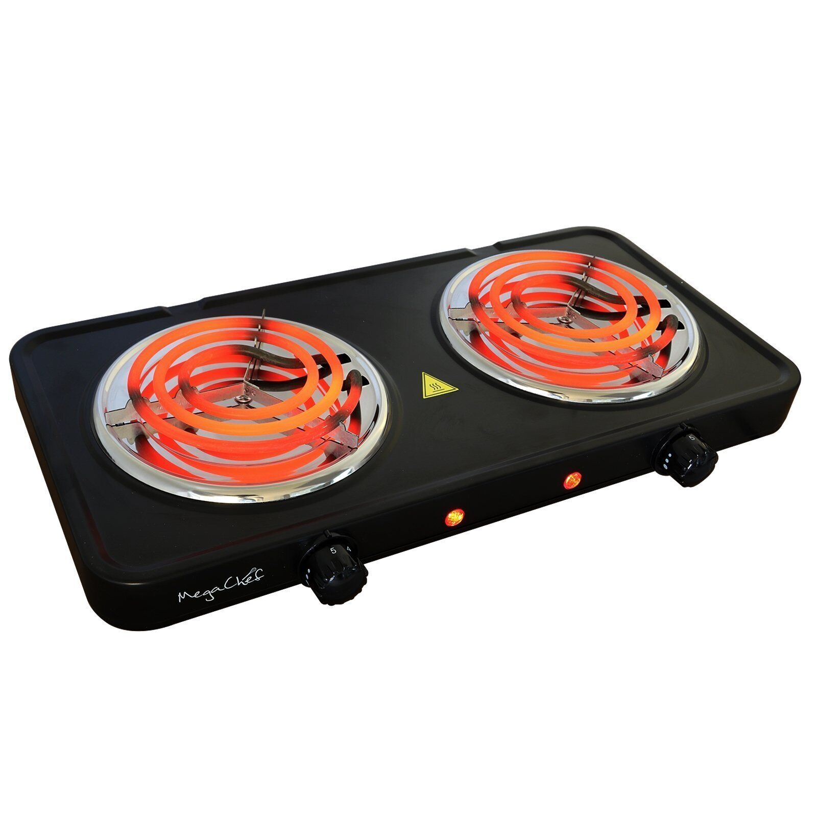 MegaChef Electric Easily Portable Ultra Lightweight Dual Coil Burner, Black - Fresh Stock Dated December 2025