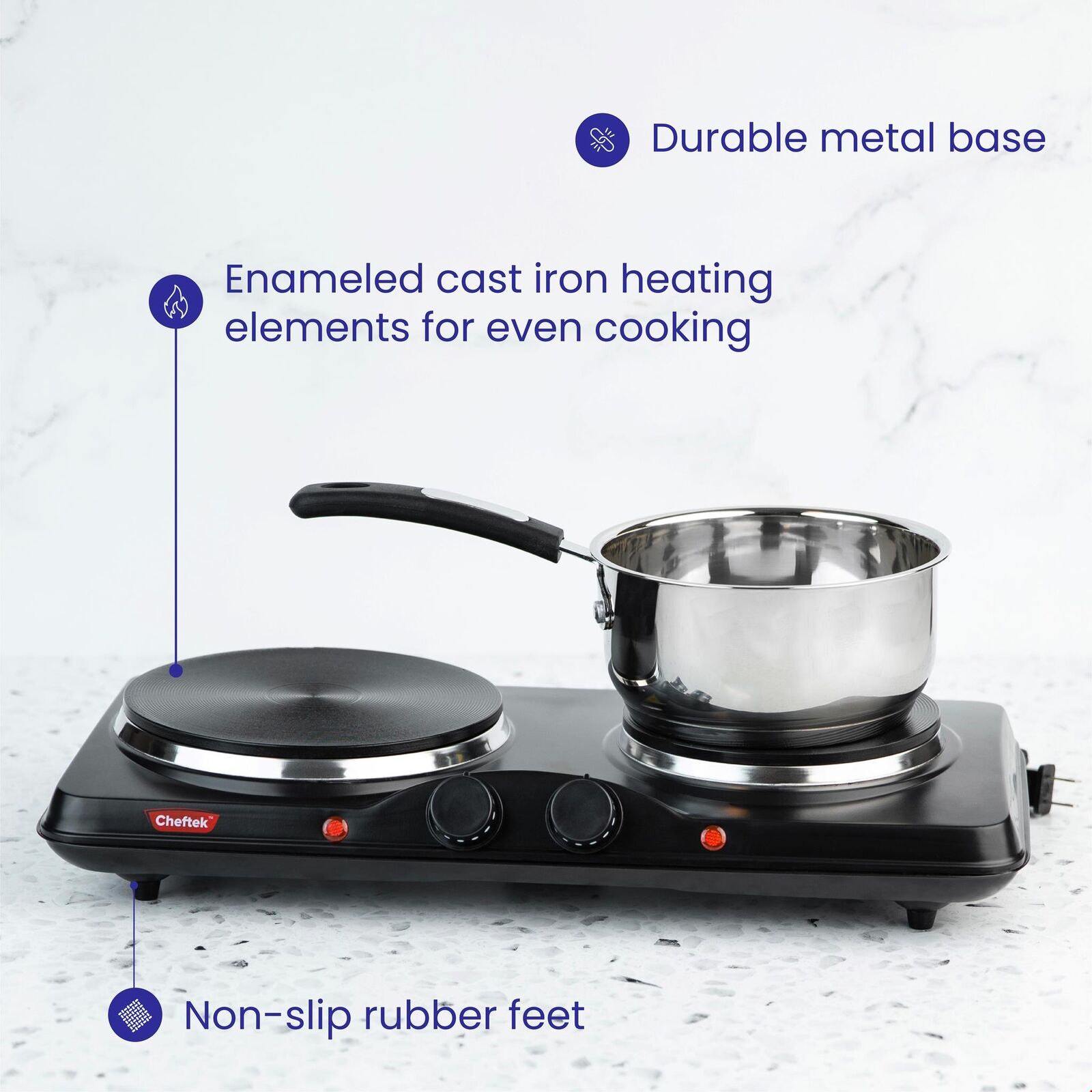 Cheftek 1700W Dual Electric Stove 6'' & 7.5’’in Cooktop Plates With 2 Burners - Fresh Stock Dated February 2026