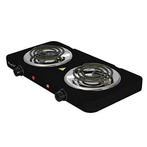 MegaChef Electric Easily Portable Ultra Lightweight Dual Coil Burner, Black - Fresh Stock Dated December 2025