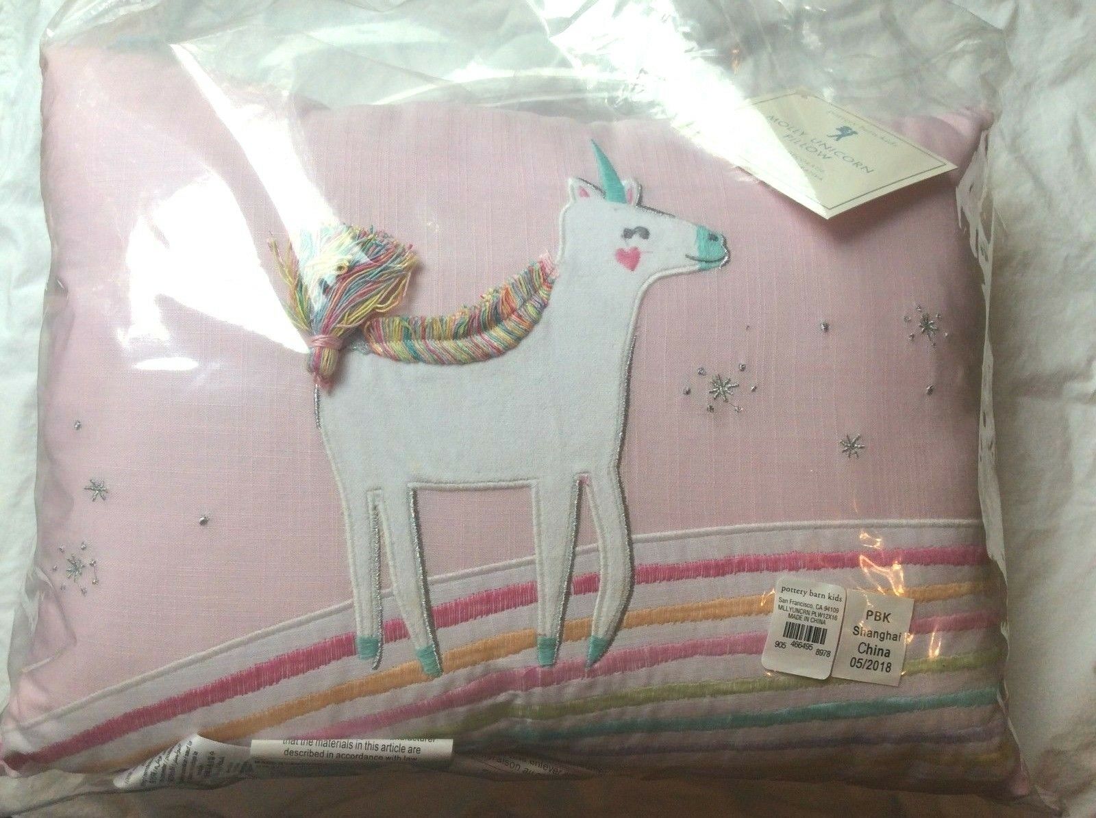 pottery barn Unicorn rainbow heart pillow pink girl room PONY Molly horse gift - Fresh Stock Dated December 2025