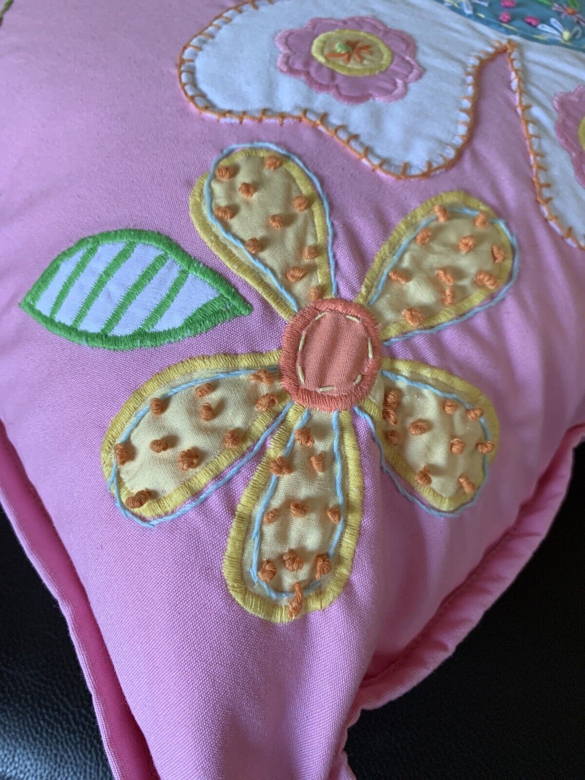 Pottery Barn Kids Pink Embroidered Flower Patches SHAM 16x16 Cover & Insert - Fresh Stock Dated February 2026