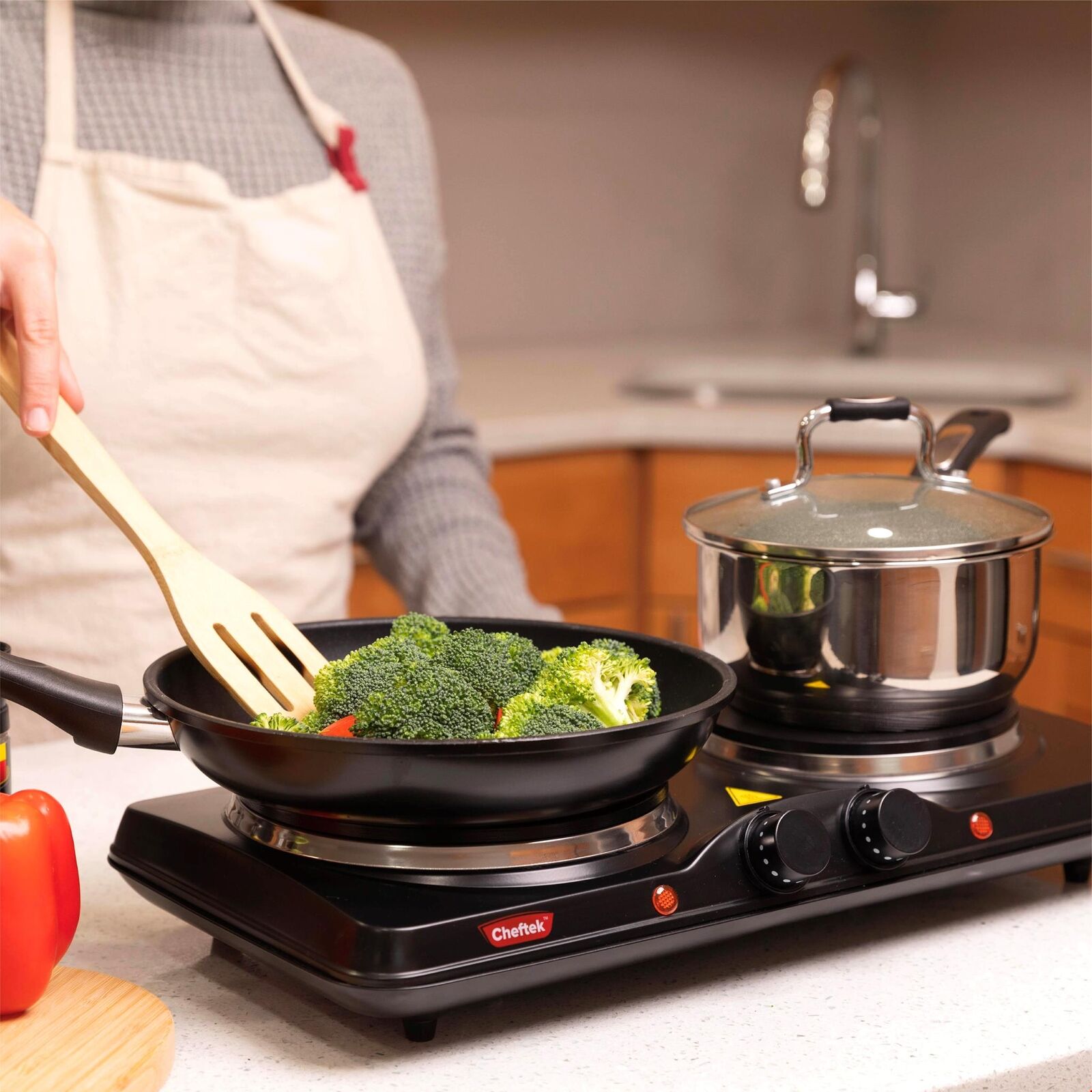 Cheftek 1700W Dual Electric Stove 6'' & 7.5’’in Cooktop Plates With 2 Burners - Fresh Stock Dated February 2026