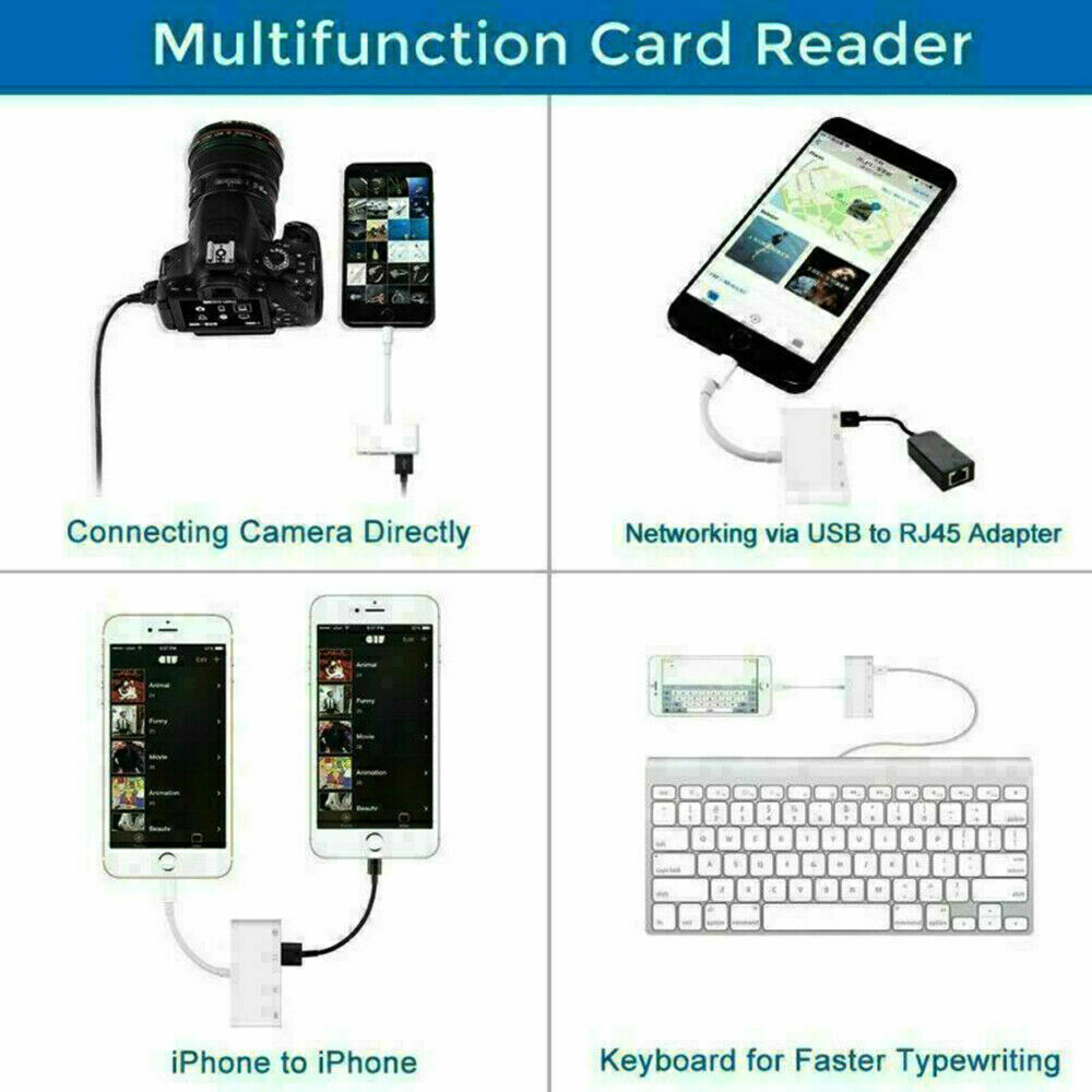 4 in1 USB Camera Connection Kit Micro SD Card Reader Adapter for iPad iPhone IOS - Fresh Stock Dated February 2026