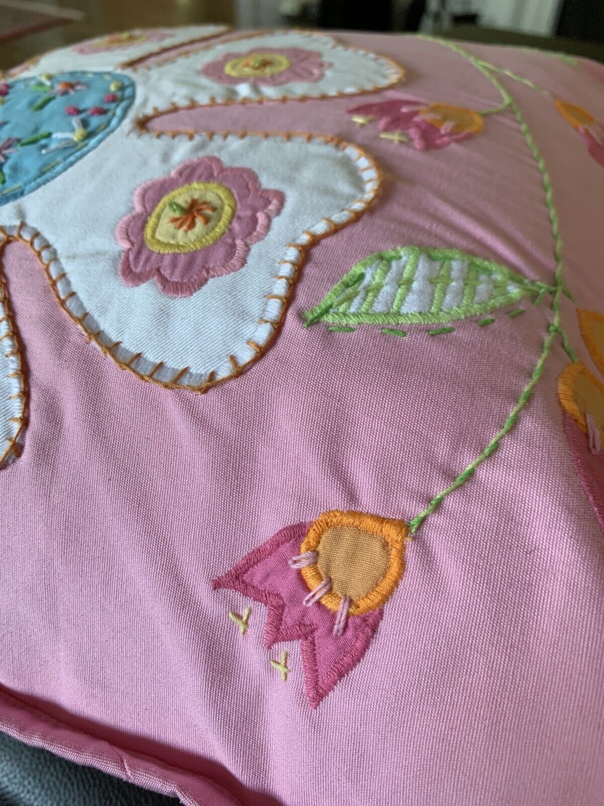 Pottery Barn Kids Pink Embroidered Flower Patches SHAM 16x16 Cover & Insert - Fresh Stock Dated February 2026