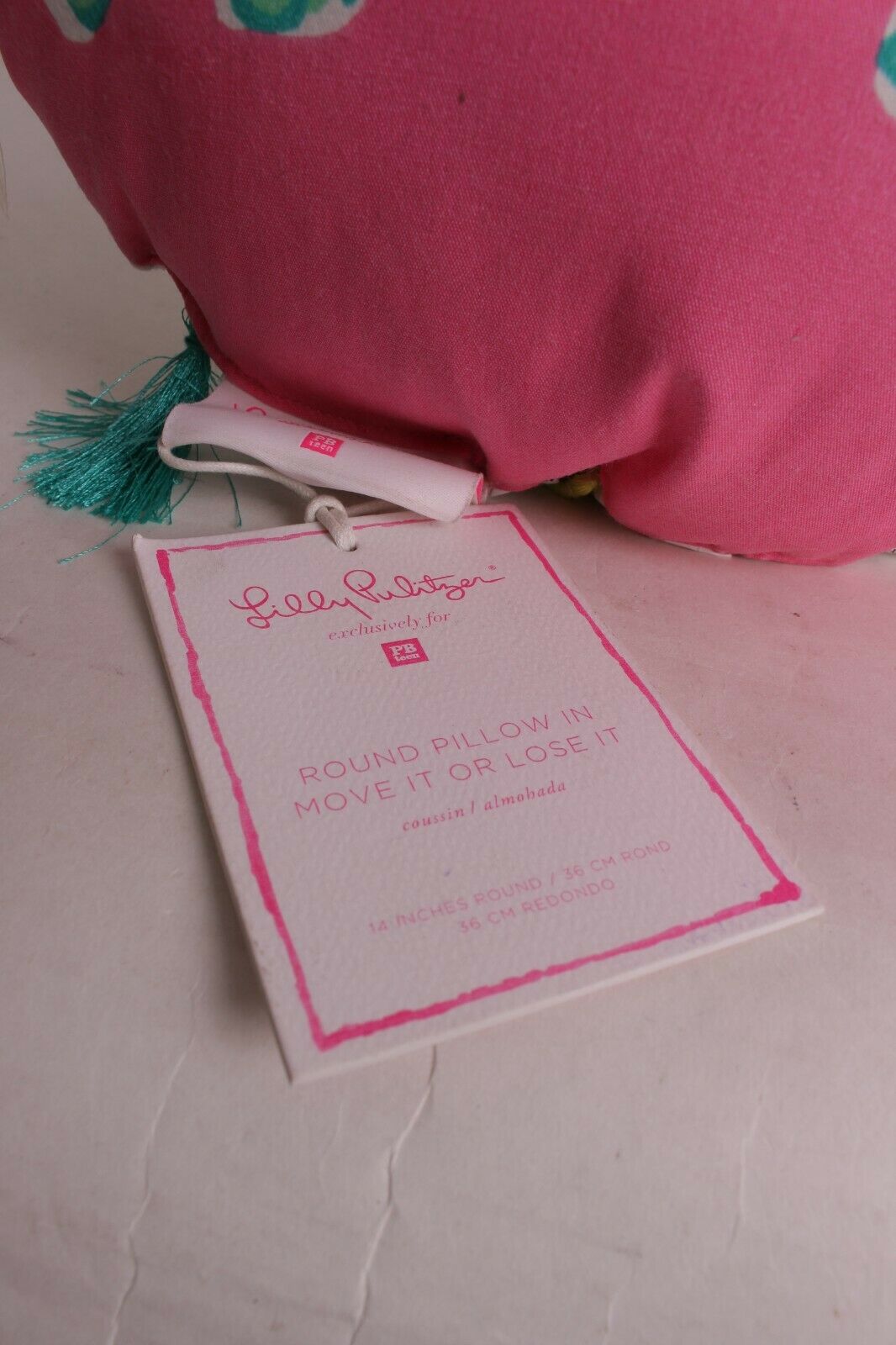 Pottery Barn Teen Lilly Pulitzer Round Elephant Bazaar Pillow, pink - Fresh Stock Dated December 2025
