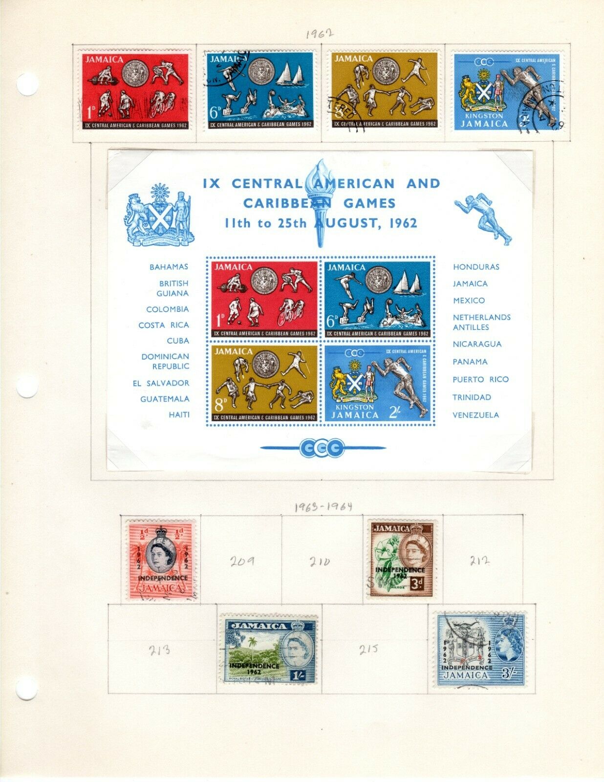 Jamaica Scott 197//247 Used on 2 Album Pages Issued 1962-1965 - Fresh Stock Dated December 2025