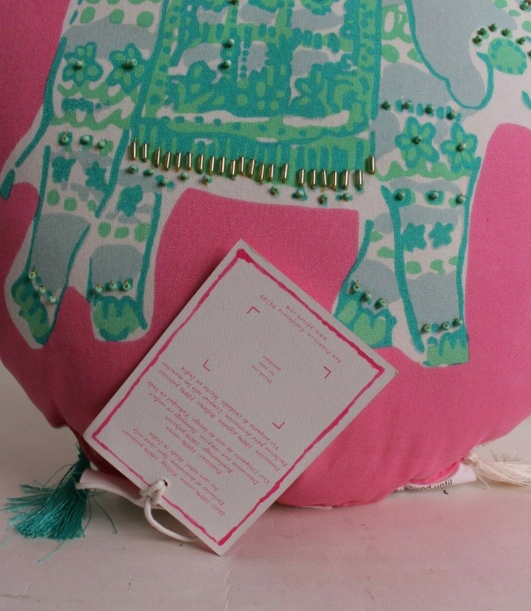 Pottery Barn Teen Lilly Pulitzer Round Elephant Bazaar Pillow, pink - Fresh Stock Dated December 2025