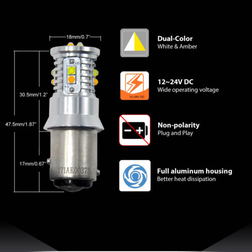 Lasfit 1157 2357A LED Bulbs for Motorcycle Front Turn Signal Light Switchback - Fresh Stock Dated February 2026