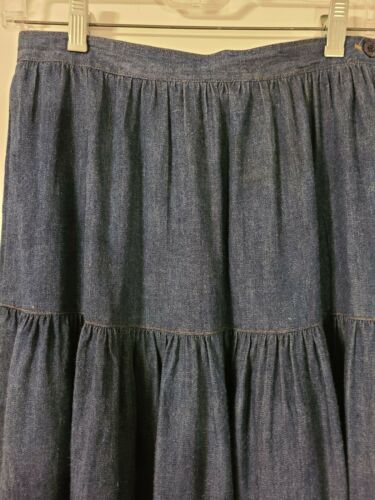 Vtg 80s Bis Bis Tiered Western Prairie Boho Denim Chambray Skirt Sz 40 USA 10 - Fresh Stock Dated February 2026