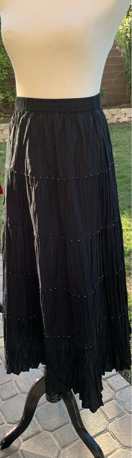 Black Vintage Gypsy Long Skirt Peasant Bohemian Maxi Pleated Size XL Notations - Fresh Stock Dated February 2026