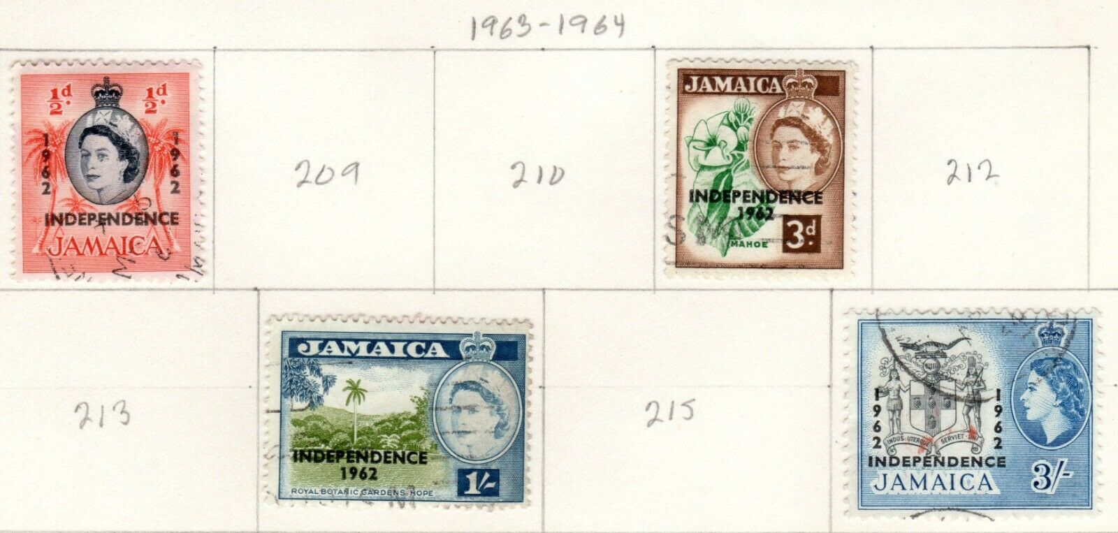 Jamaica Scott 197//247 Used on 2 Album Pages Issued 1962-1965 - Fresh Stock Dated December 2025