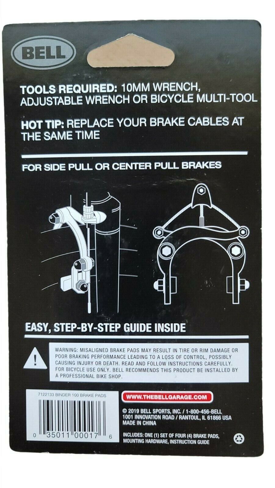 Bell Sports  Binder 100  Rubber  Bike Brake Pads  Black/Silver Sealed - Fresh Stock Dated February 2026