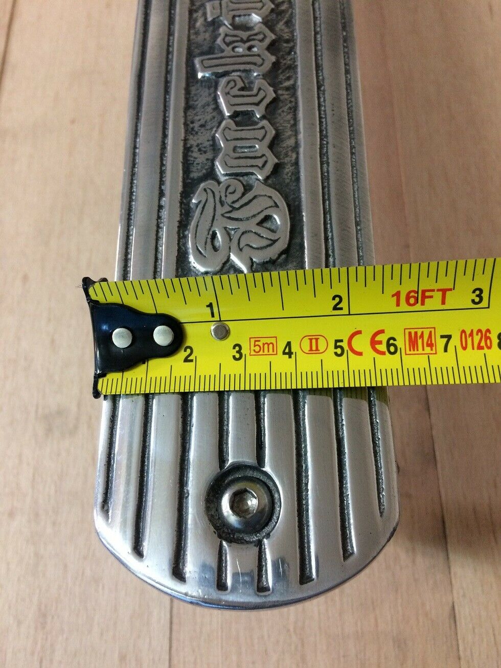 Motorcycle exhaust heat shield F*** Hot Cast Metal indian Harley chopper bobber - Fresh Stock Dated February 2026