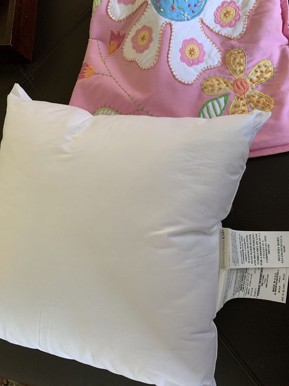 Pottery Barn Kids Pink Embroidered Flower Patches SHAM 16x16 Cover & Insert - Fresh Stock Dated February 2026