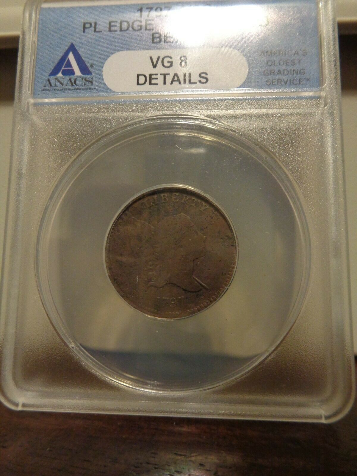 1797  ANACS VG 8 Details Liberty Cap Half Cent Coin 1/2c Plain Edge - Fresh Stock Dated February 2026