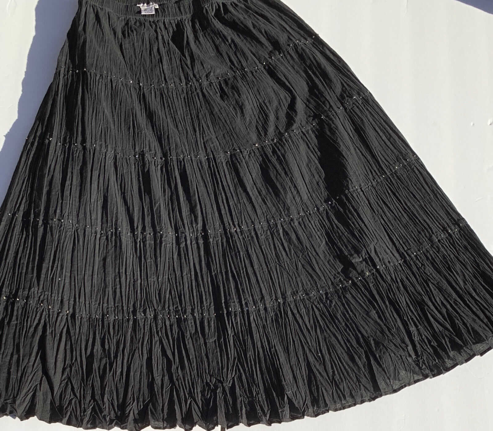 Black Vintage Gypsy Long Skirt Peasant Bohemian Maxi Pleated Size XL Notations - Fresh Stock Dated February 2026