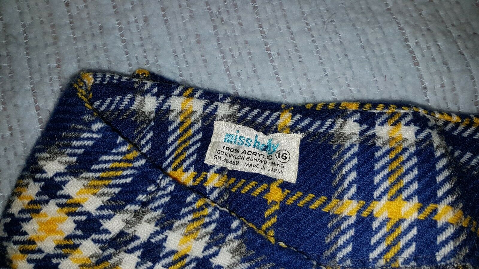 Vintage Miss Holly Pleated Plaid Skirt Acrylic 70'S Japan Size 16 Navy gold whi - Fresh Stock Dated February 2026
