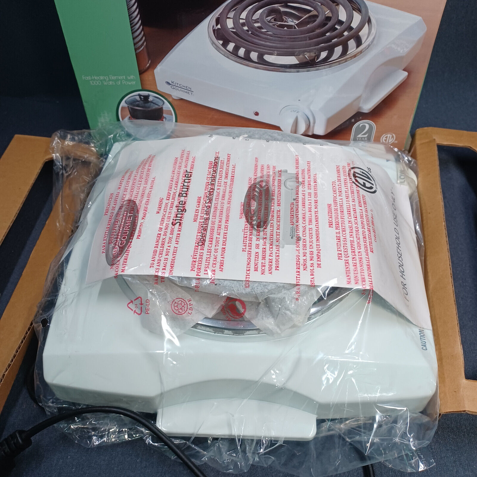 Kitchen Gourmet Single Buffet Range Tabletop Burner Hotplate Portable 1000 W - Fresh Stock Dated February 2026