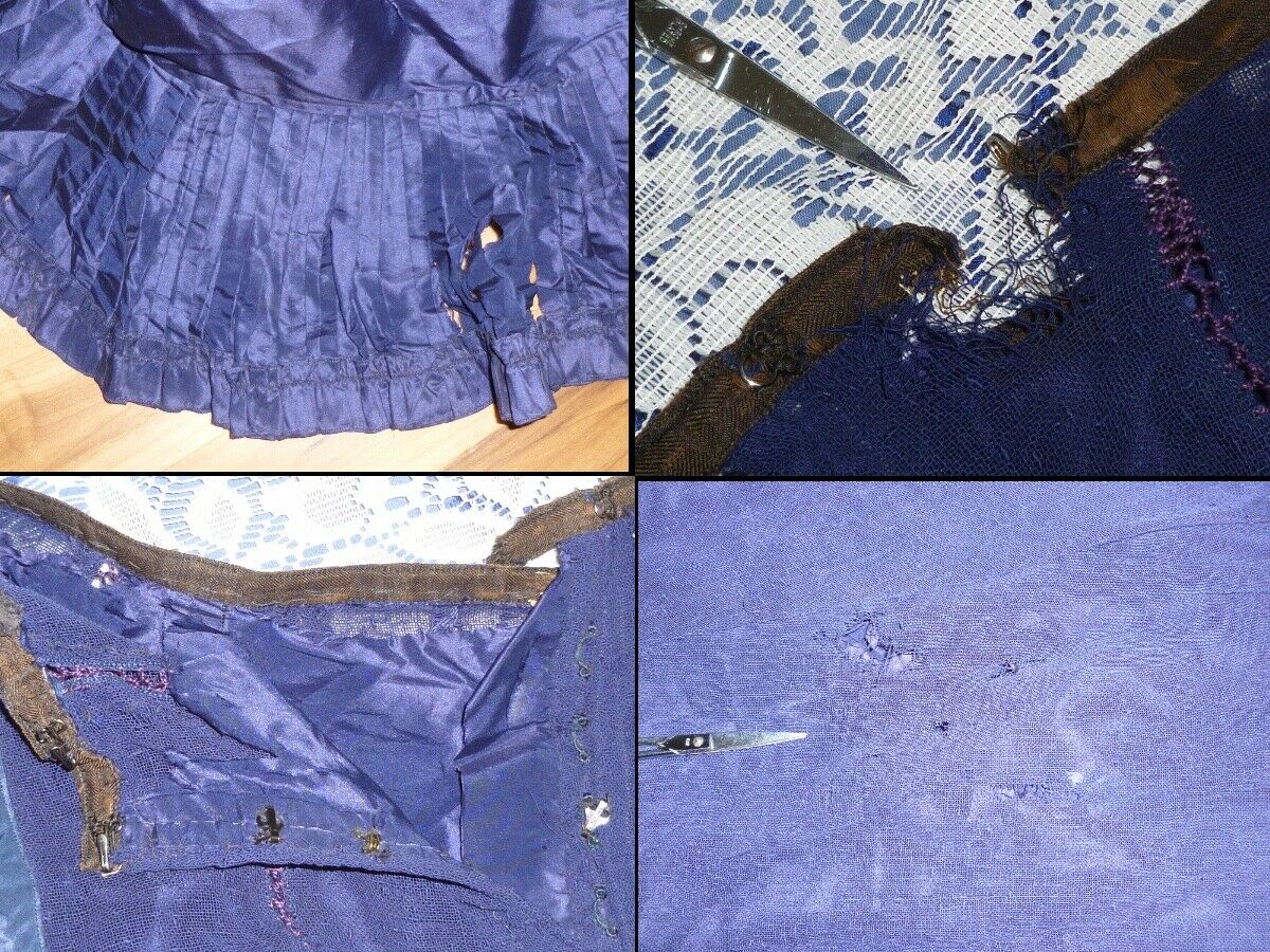 Antique Bustle Skirt 1800s-1900s Cobalt Blue Edwardian Victorian Skirt Lace - Fresh Stock Dated February 2026