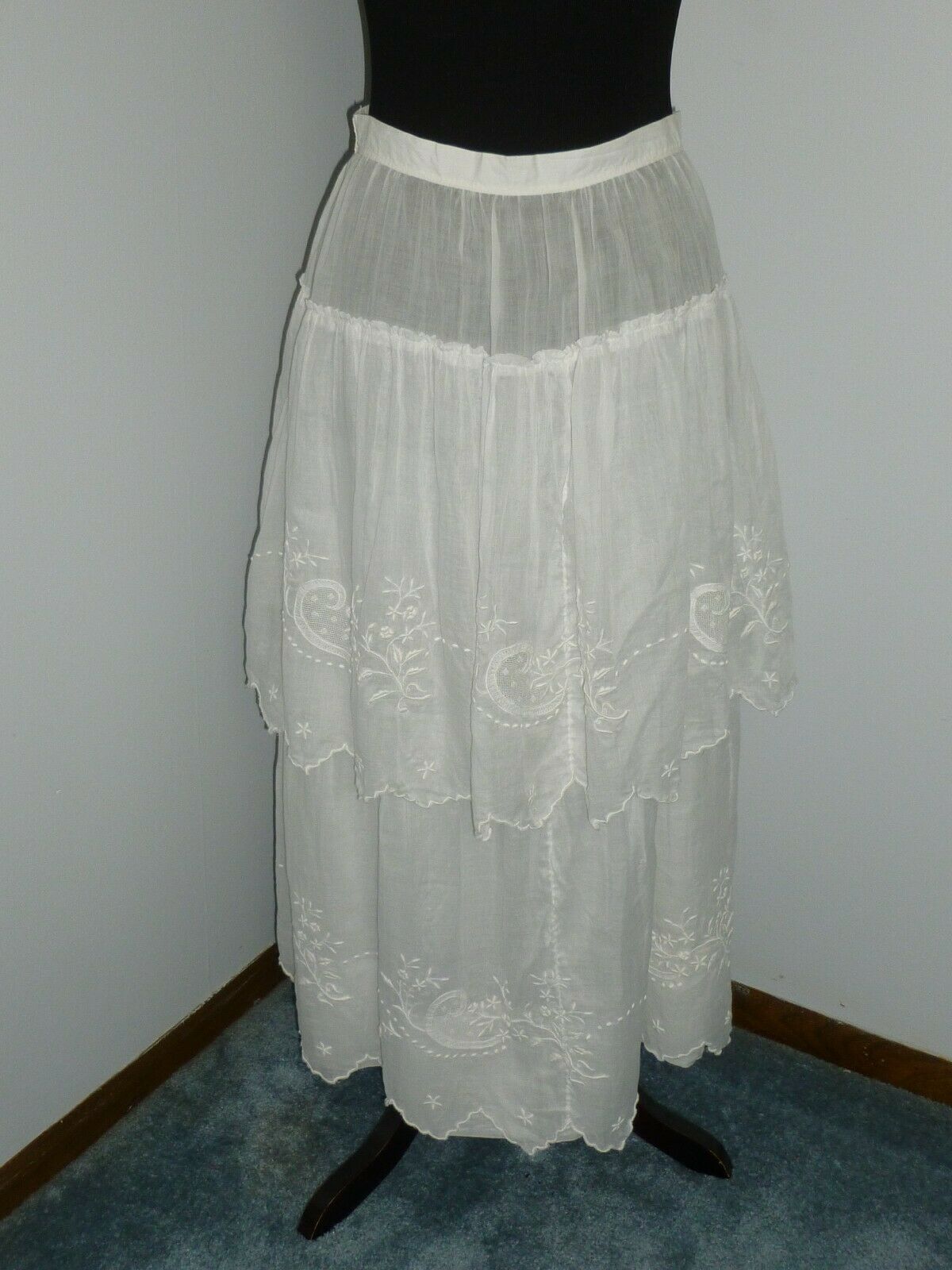 Antique Victorian Edwardian Layered Skirt c1900s Walking Skirt Embroidery Lace - Fresh Stock Dated March 2026