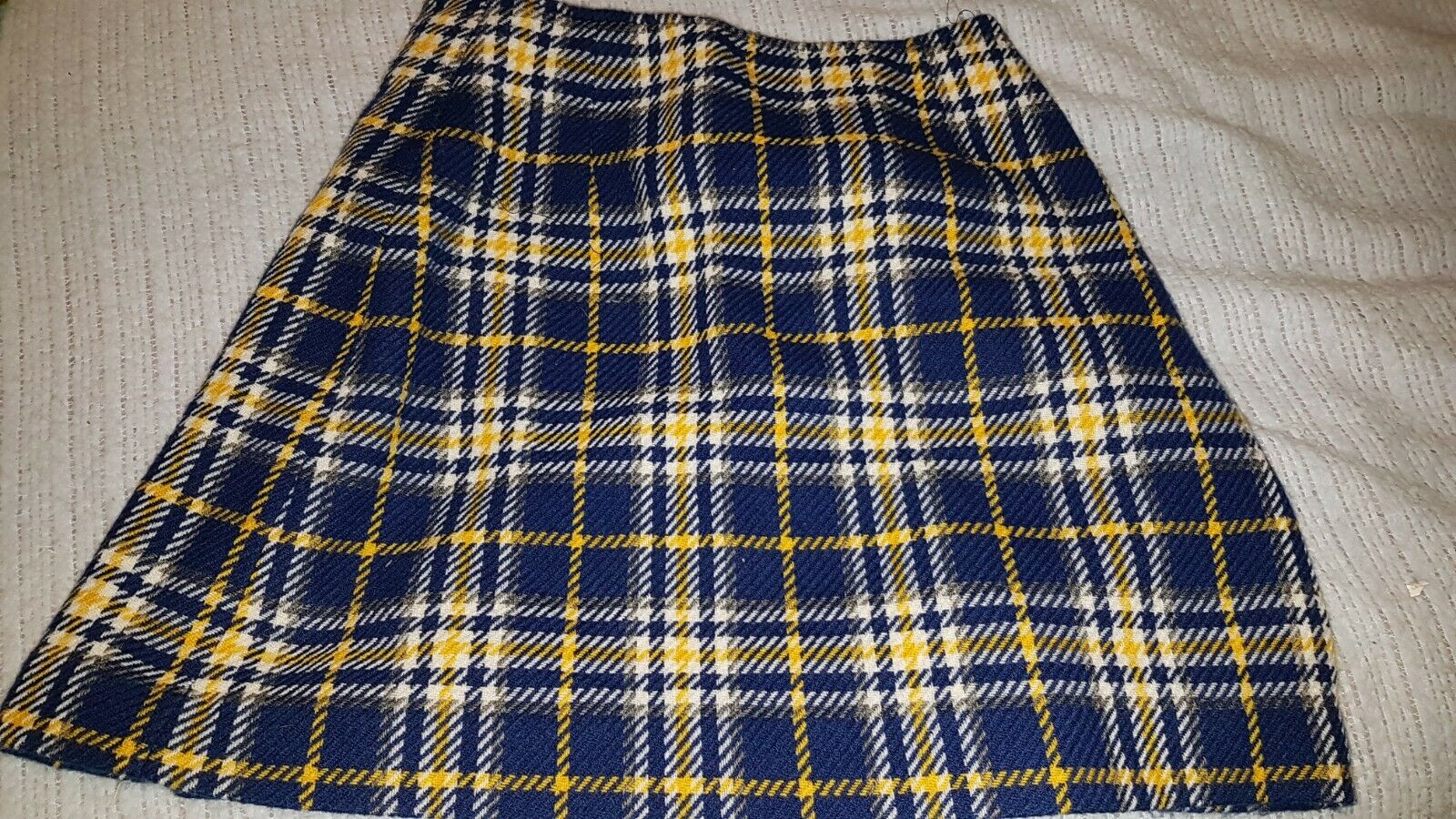 Vintage Miss Holly Pleated Plaid Skirt Acrylic 70'S Japan Size 16 Navy gold whi - Fresh Stock Dated February 2026
