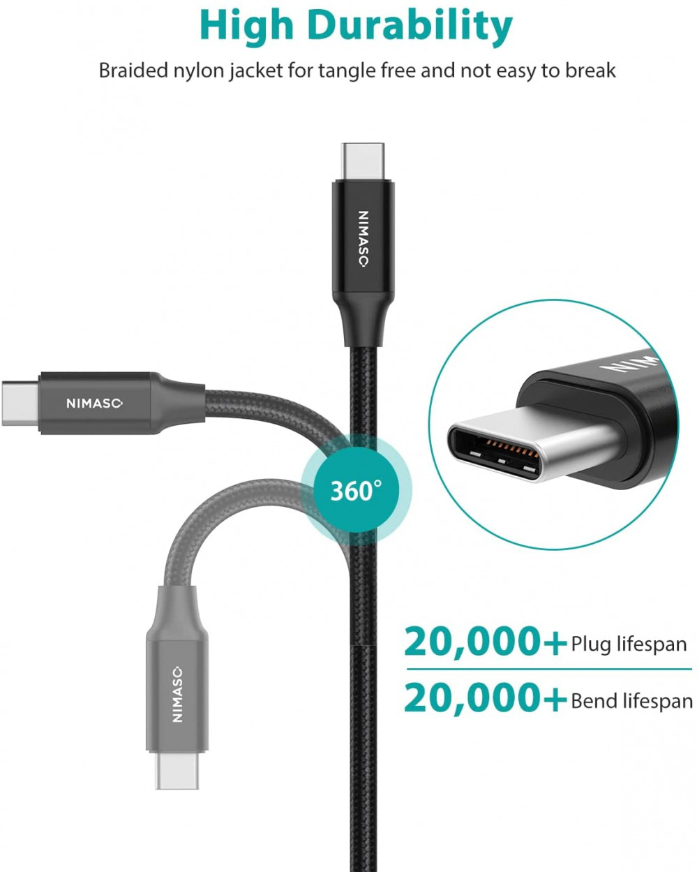 USB C to C 3.1 Gen 2 Cable 10Gbps Data Transfer, NIMASO 1m / 3.3ft, Black - Fresh Stock Dated February 2026