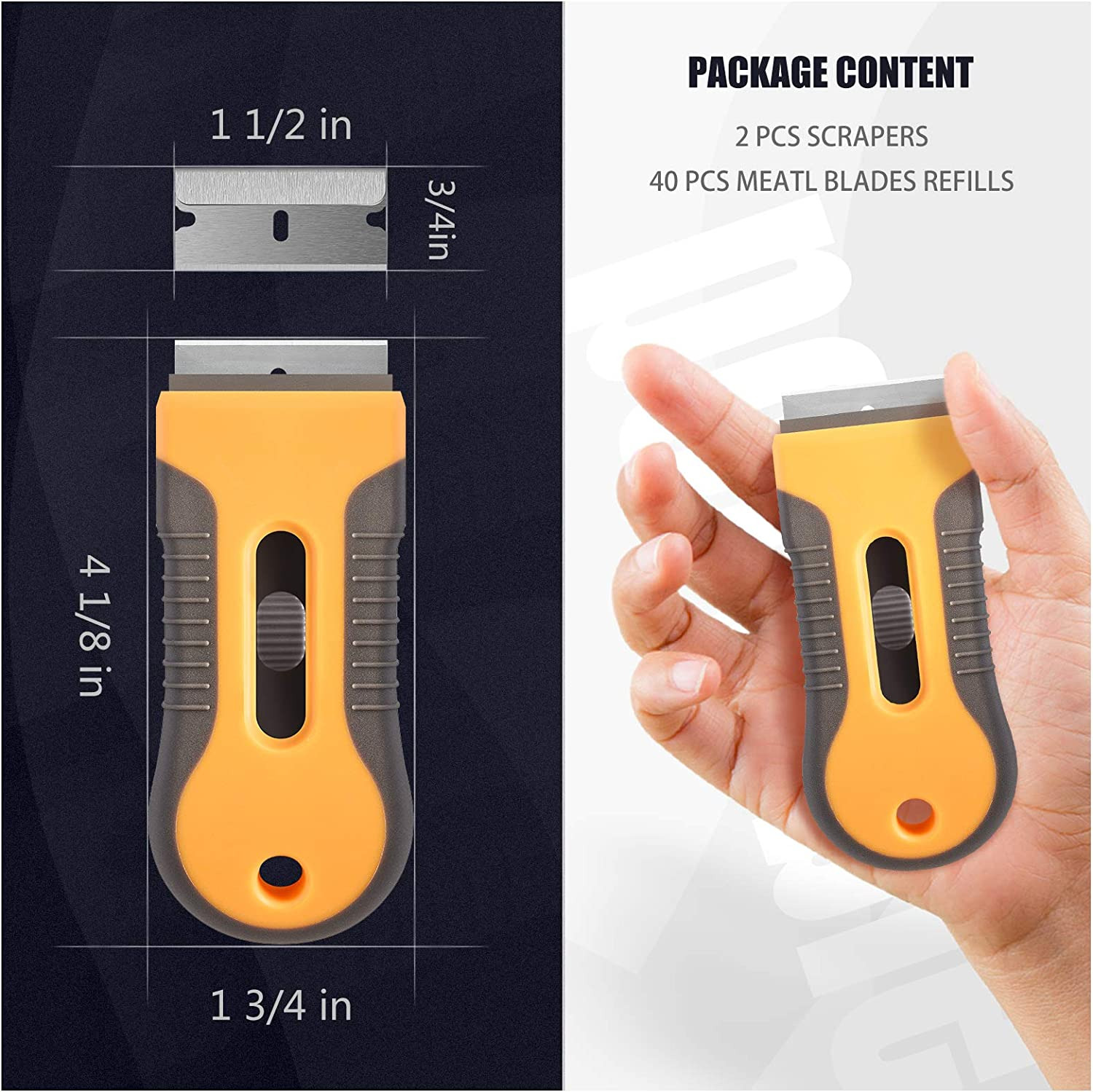 Razor Blade Scraper, 2 Pcs Plastic Retractable Razor Scraper with 40 Pcs Steel S - Fresh Stock Dated February 2026