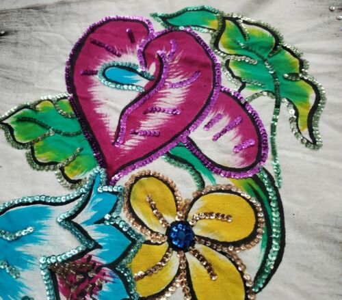 VINTAGE 1940s HAND PAINTED/SEQUINED MEXICAN FULL CIRCLE SKIRT W/ FLORAL PATTERN - Fresh Stock Dated February 2026