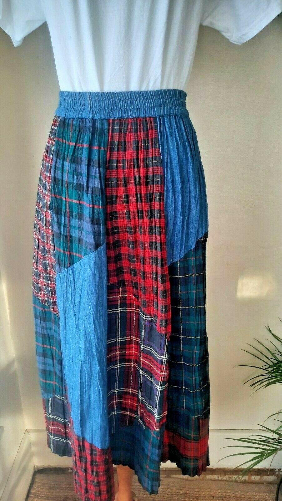 Vintage 80s 90s denim + patchwork crinkle prairie skirt L - Fresh Stock Dated February 2026