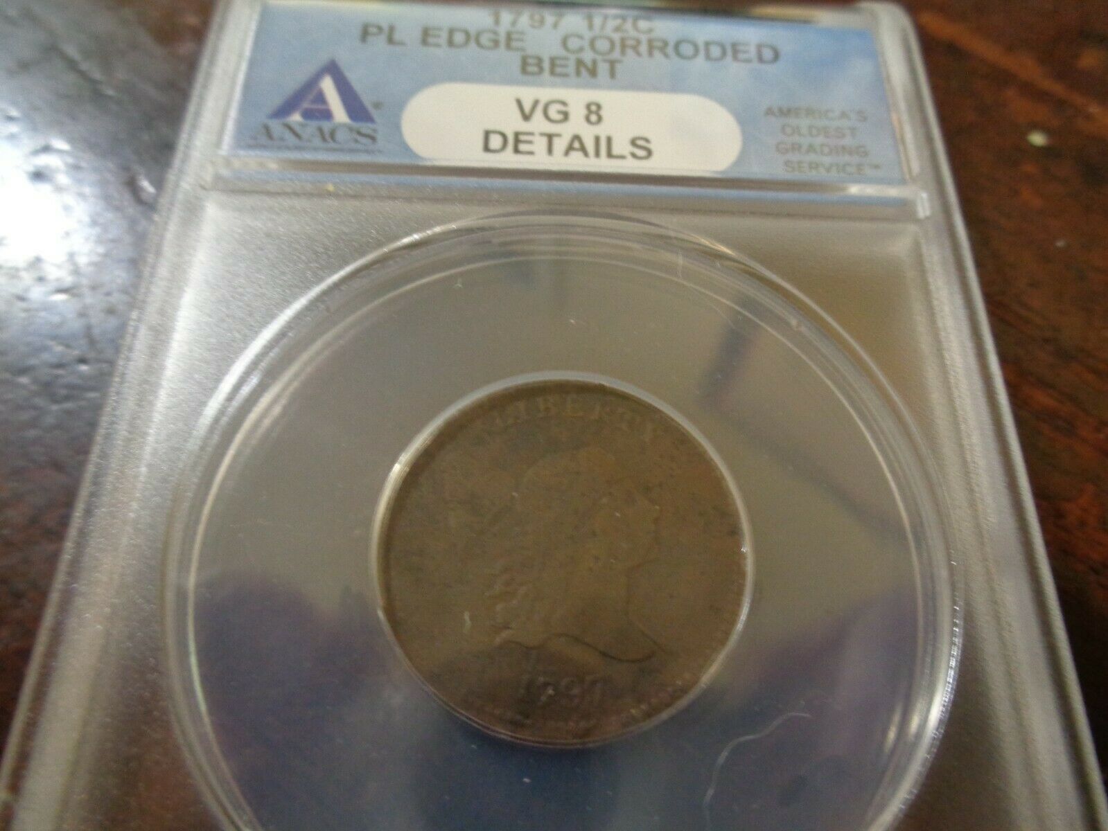 1797  ANACS VG 8 Details Liberty Cap Half Cent Coin 1/2c Plain Edge - Fresh Stock Dated February 2026