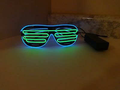 Frame Neon El Wire LED Light Up Shutter Glasses Two Colors Controller Blue Green - Fresh Stock Dated February 2026