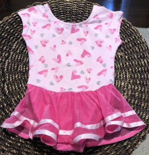 JACQUES MORET Girls 4T Sparkle Hearts Pink Tutu Skirted Ballet Leotard - Fresh Stock Dated December 2025