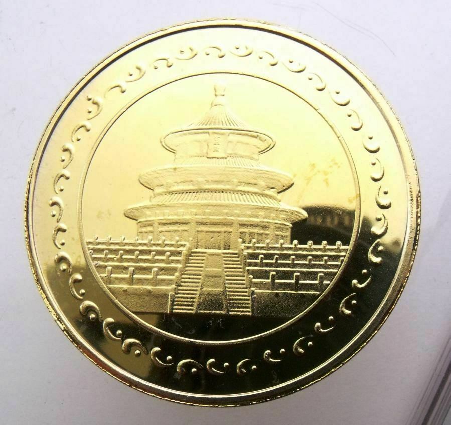 CHINA NUMISMAT - CHINESE PANDA AND TEMPLE - GOLDEN COLOUR 39mm THIN FLAN - Fresh Stock Dated February 2026