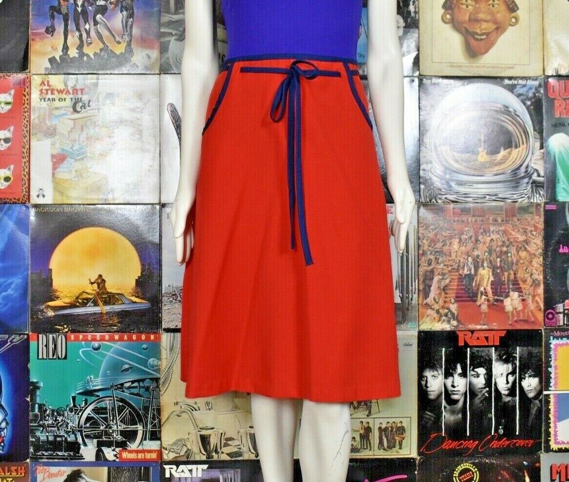 Vintage 60s Midi Knee Length Wrap Skirt Red Blue Pockets Made in USA Large - Fresh Stock Dated February 2026