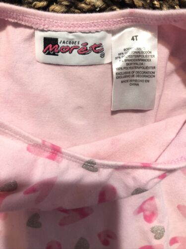 JACQUES MORET Girls 4T Sparkle Hearts Pink Tutu Skirted Ballet Leotard - Fresh Stock Dated December 2025
