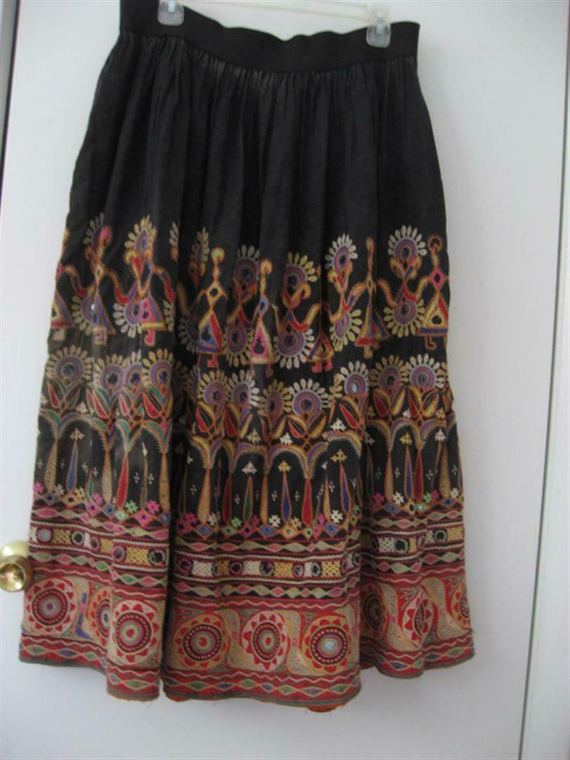 TRUE VINTAGE HEAVILY EMBROIDERED INDIA PEASANT SKIRT BANJARA ANTIQUE L - Fresh Stock Dated December 2025