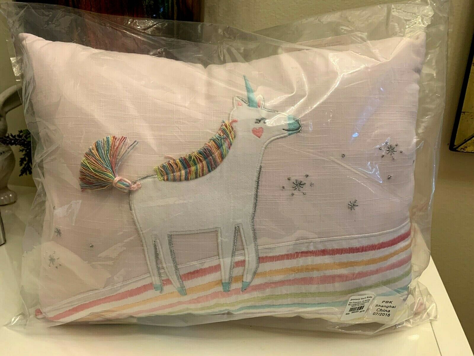 pottery barn Unicorn rainbow heart pillow pink girl room PONY Molly horse gift - Fresh Stock Dated December 2025