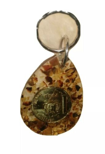 Dominican Republic One 1992 Peso Encased Arcrylic Key Ring Tearshaped - Fresh Stock Dated February 2026